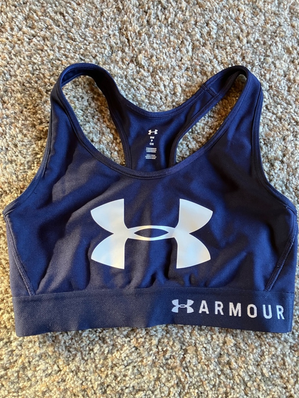 Under Armour Navy Blue and White Logo Racerback Sports Bra